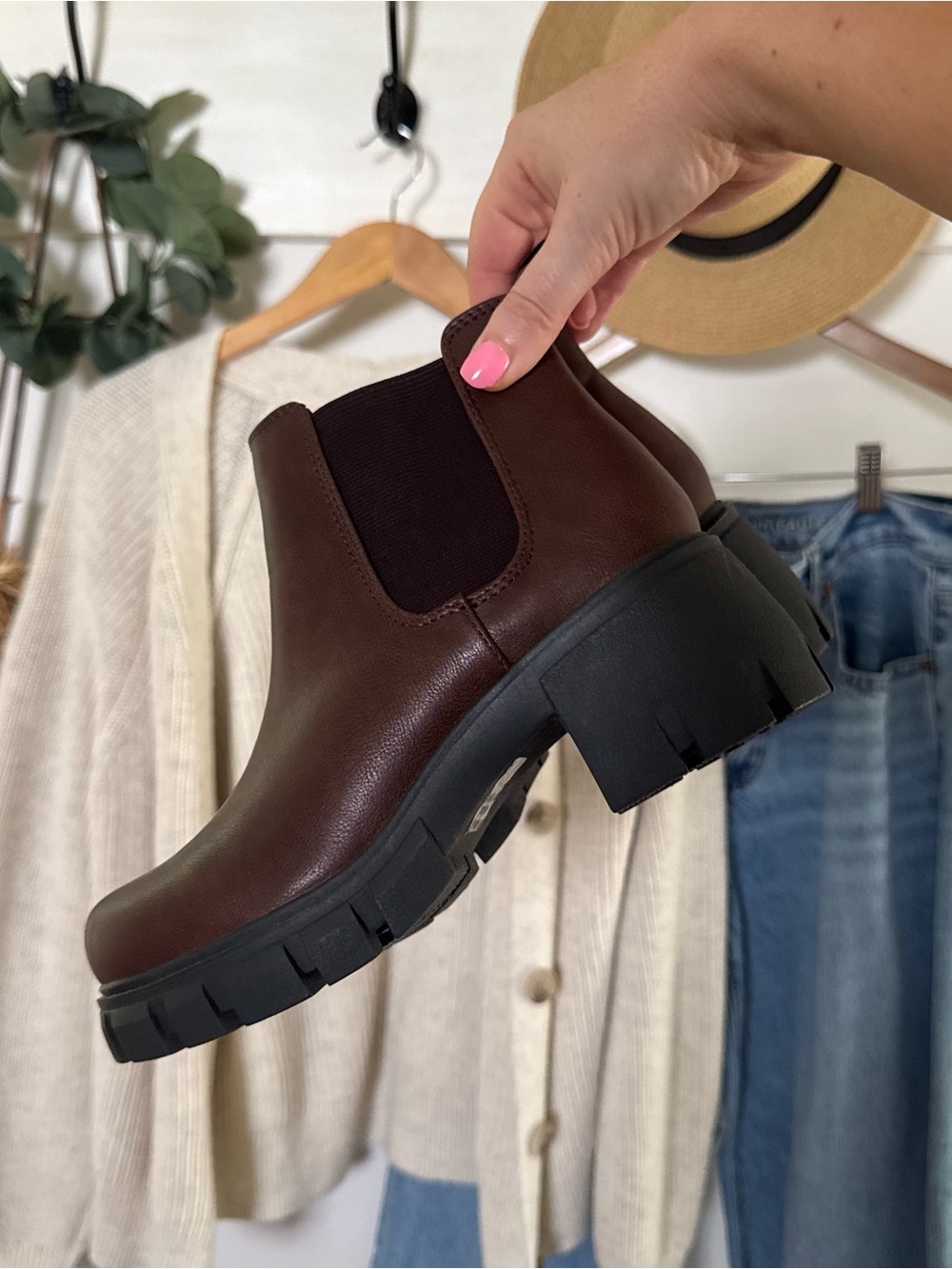 Chunky Chelsea Ankle Boots in Dark Brown - Picture 2 of 6